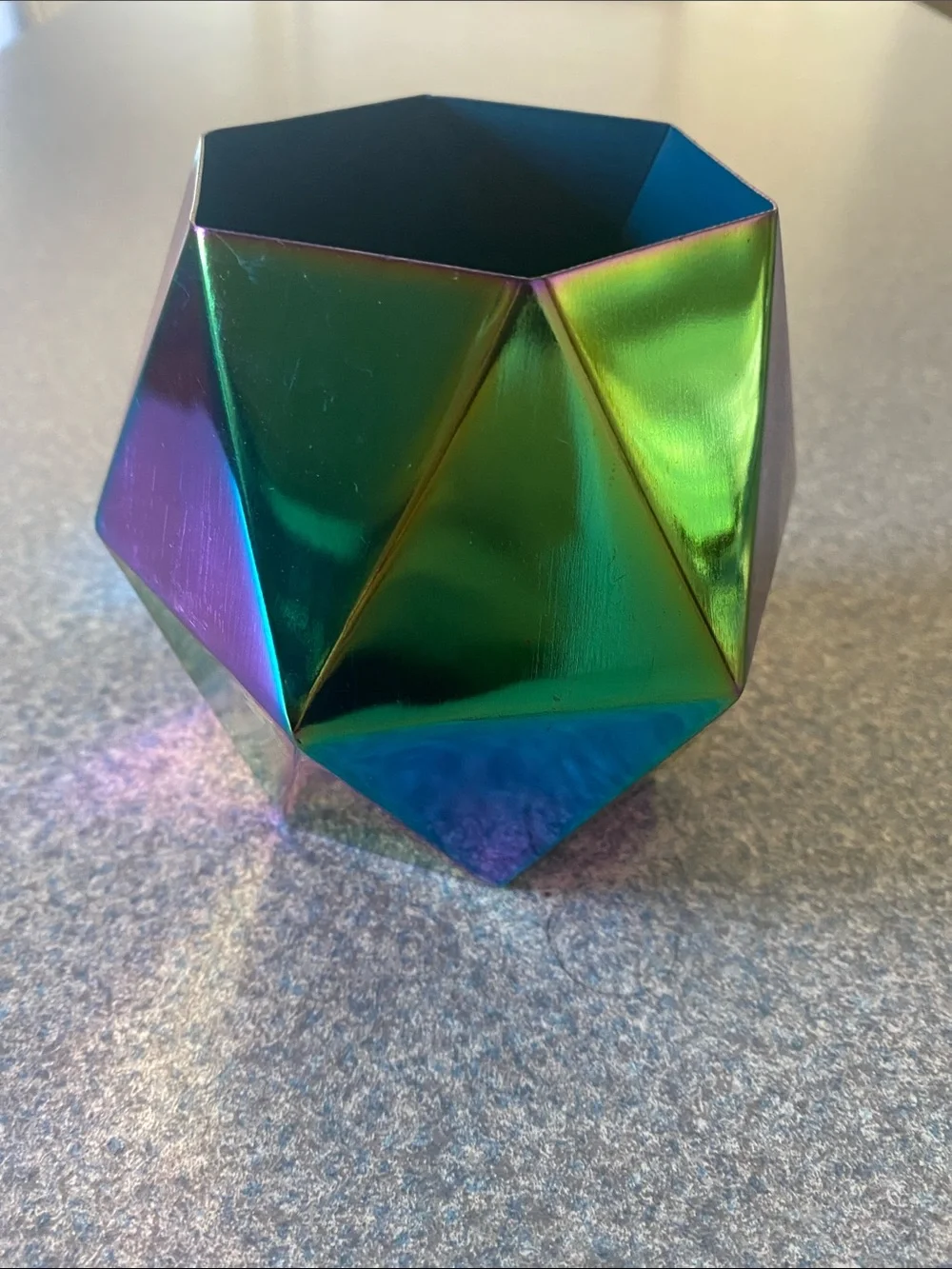 Iridescent Geometric Metal Pencil Holder - Green Blue Purple